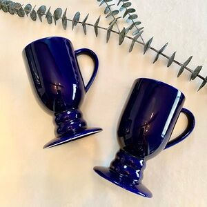 Pair of Beautiful Cobalt Blue Pedestal Coffee Mugs